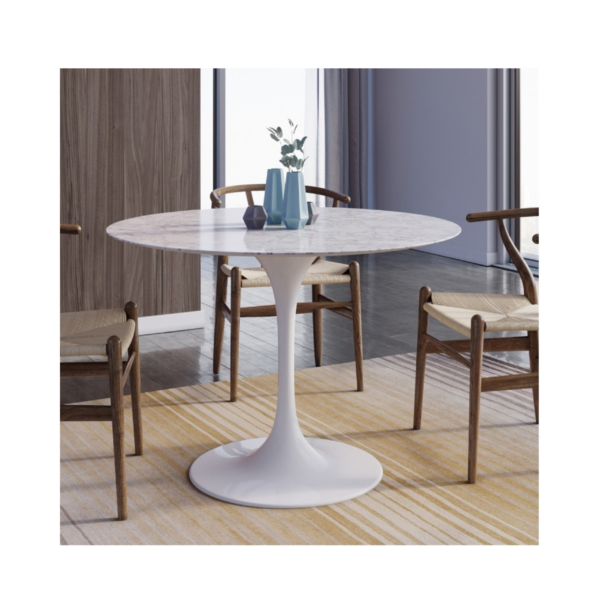 Caspian 1200 Round Marble Table - White/Grey - Image 2