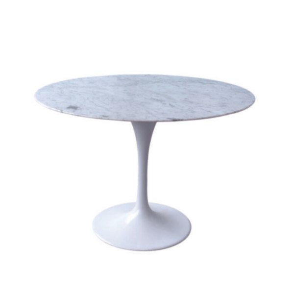 Caspian 1200 Round Marble Table – White/Grey