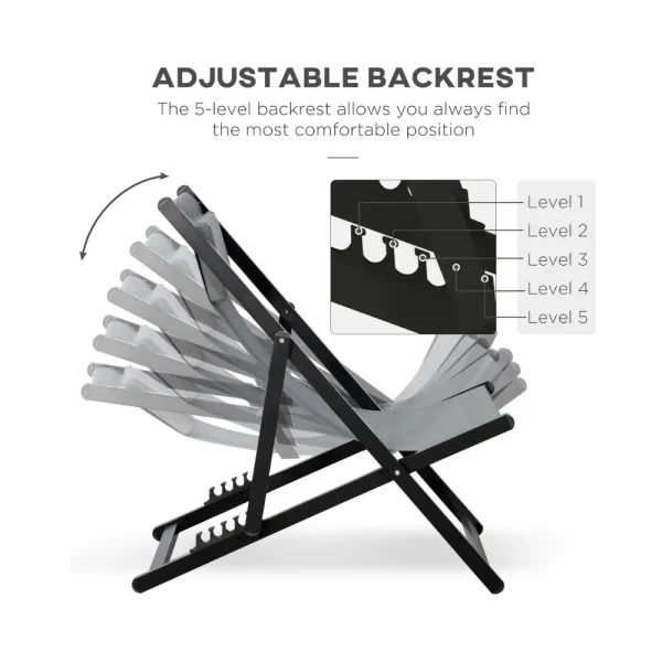 Sling Folding Chair Blk Metal Taupe Fabric - Image 4