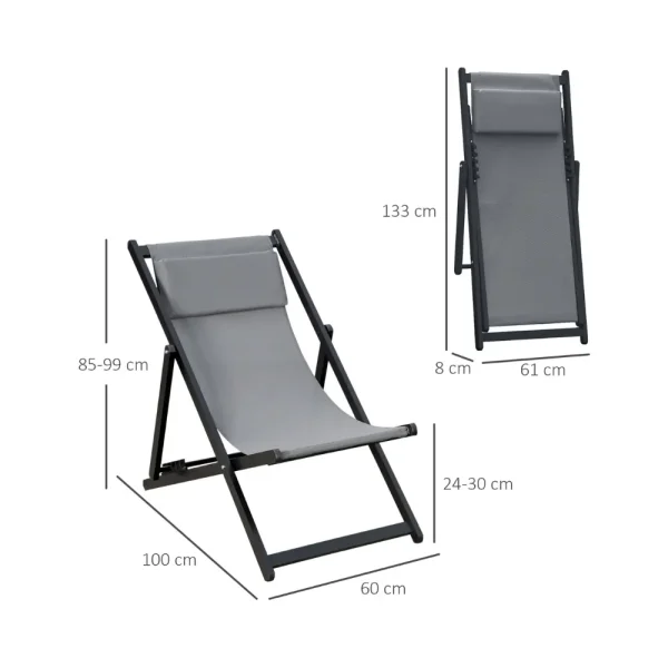 Sling Folding Chair Blk Metal Taupe Fabric - Image 3