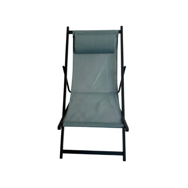 Sling Folding Chair Blk Metal Blue Fabric - Image 3