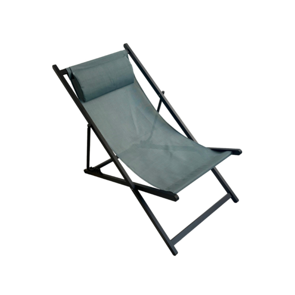 Sling Folding Chair Blk Metal BlueFabric