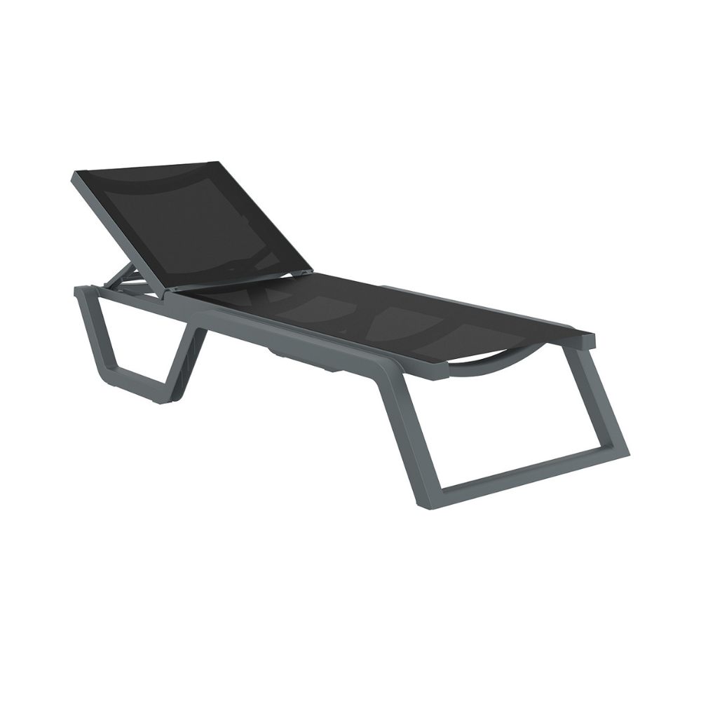 Rio Dark Grey - Black Fabric Sunlounger