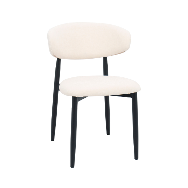 Lucien Dining Chair Black Frame – White Linen Fabric