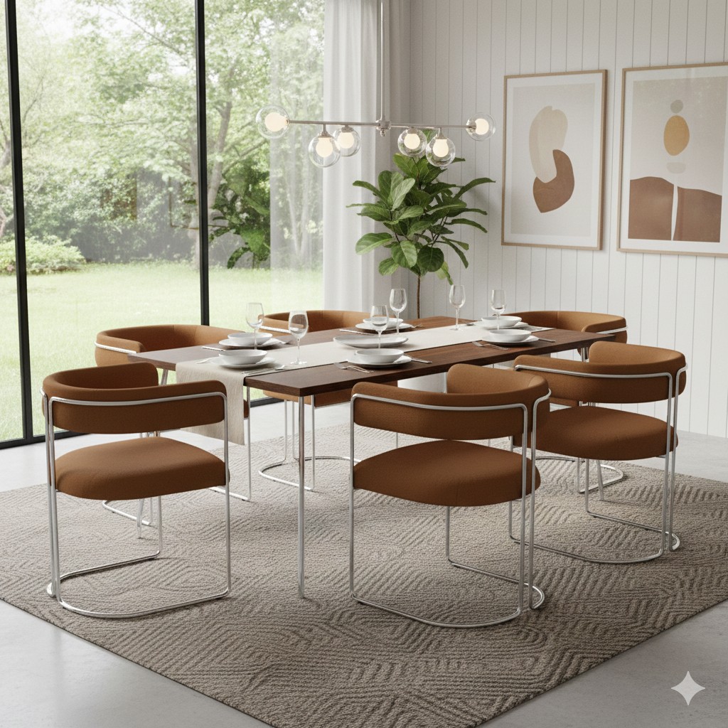 Juliana Chair Chromed Silver Frame  Mohair Velvet Walnut Fabric Lifestyle